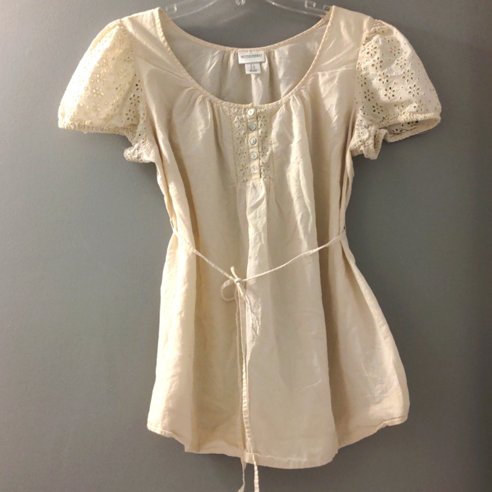 Motherhood Cream Eyelet Maternity Blouse, Large